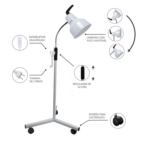 Suporte Pedestal para Lâmpada Infravermelho com Regulagem de Altura