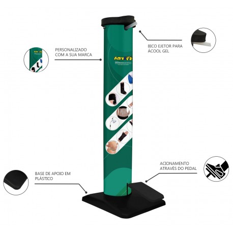 Totem Dispenser em Tubo para Álcool em Gel com Pedal