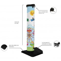 TOTEM DISPENSER ÁLCOOL GEL COM PEDAL PARA ESCOLA INFANTIL